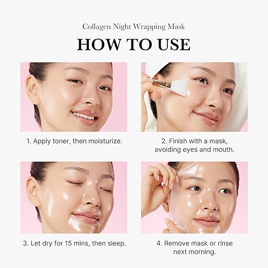 Collagen Overnight Wrapping Peel Off Facial Mask - Elasticity & Hydration Care, Reduces Sagging & Dullness - Hydrolyzed Collagen For Glowing Skin