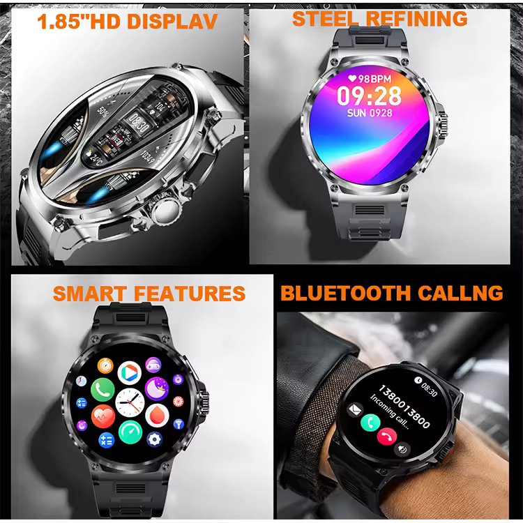 V69 Smart Watches for Men,15 Days Use Time, Call Receive/Dial,1.85inch Round HD Display, Sleep Monitoring, Pedometer, Activity trackers, Waterproof, Fitness Watch for Android & iPhone