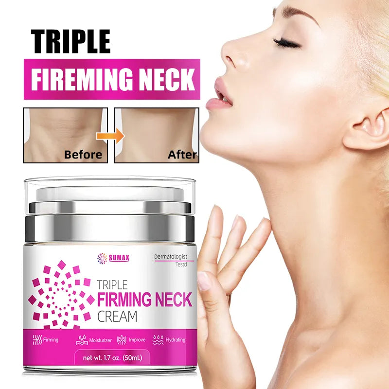 Tripple Neck Firming Cream - Natural Anti-Aging Facial Moisturizer with Retinol Collagen & Hyaluronic Acid - Day & Night Anti-Wrinkle Cream - Firming, Hydrating Face Cream
