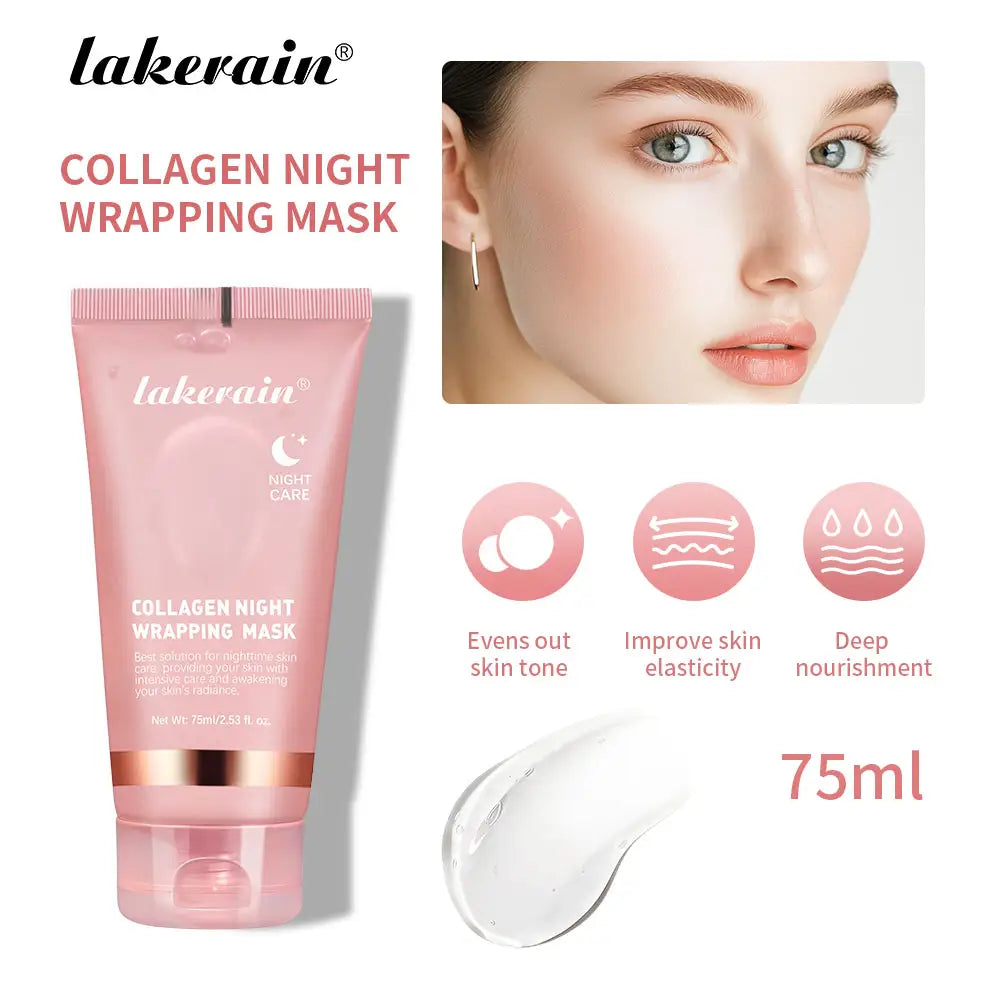 Collagen Overnight Wrapping Peel Off Facial Mask - Elasticity & Hydration Care, Reduces Sagging & Dullness - Hydrolyzed Collagen For Glowing Skin