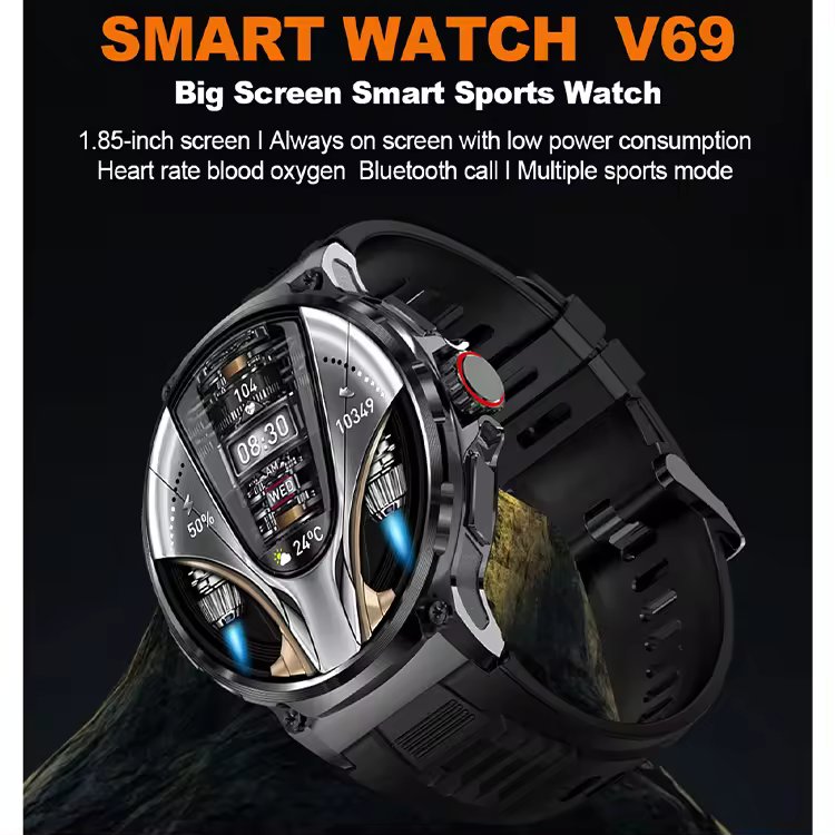 V69 Smart Watches for Men,15 Days Use Time, Call Receive/Dial,1.85inch Round HD Display, Sleep Monitoring, Pedometer, Activity trackers, Waterproof, Fitness Watch for Android & iPhone