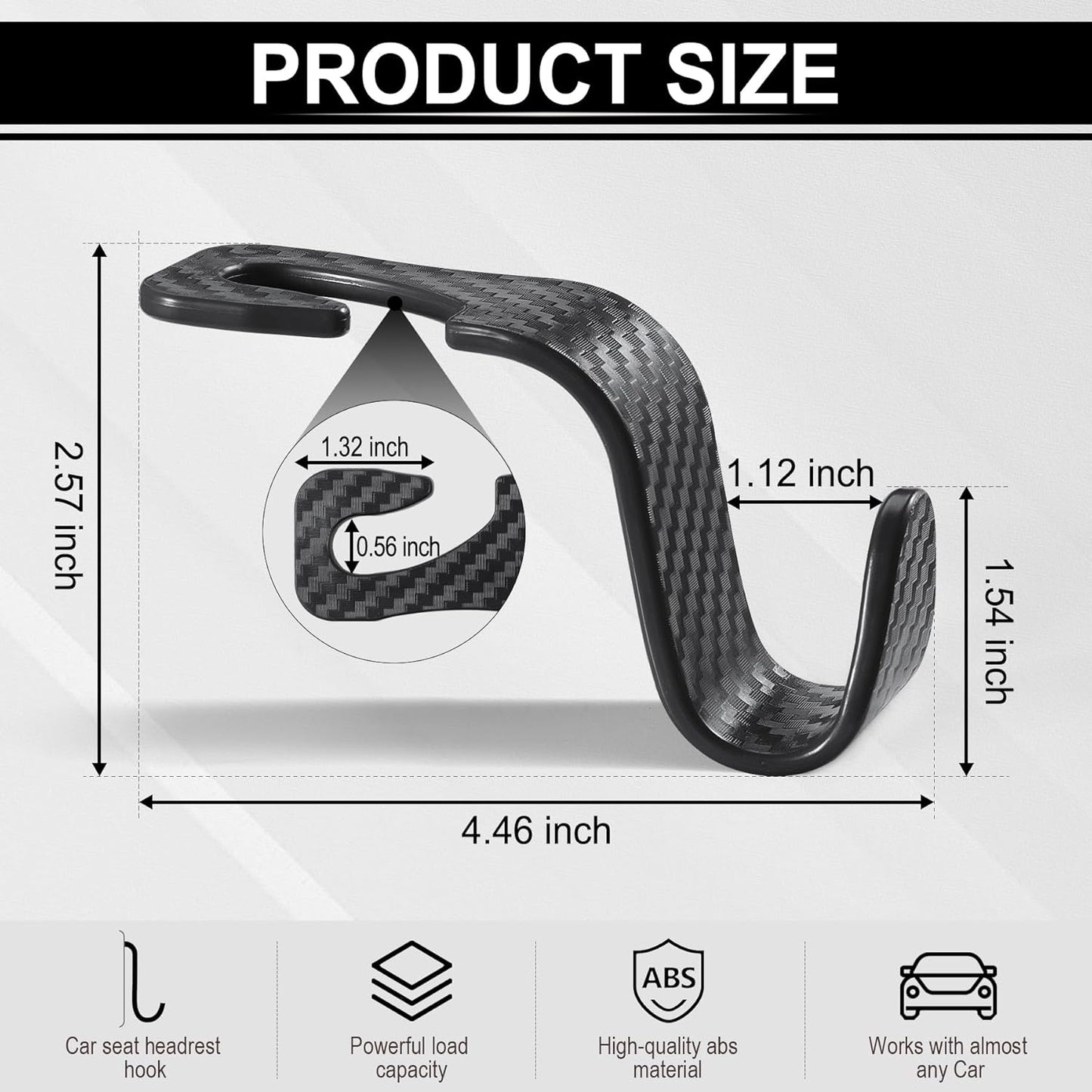 Car Seat Headrest Hook (A Pack of 4 Hanger) Universal Storage Organizer for Handbag, Purse, Coat ; fit Universal Vehicle Car -Black S Type