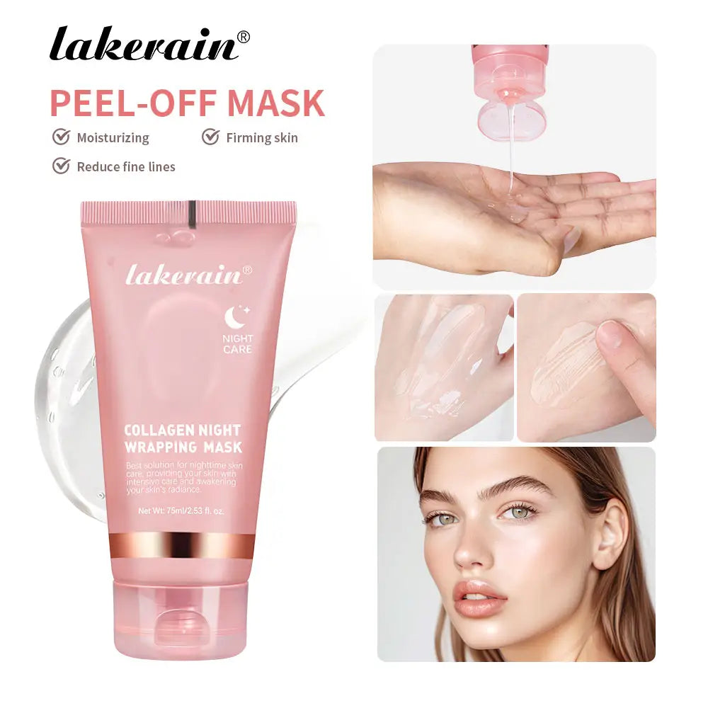 Collagen Overnight Wrapping Peel Off Facial Mask - Elasticity & Hydration Care, Reduces Sagging & Dullness - Hydrolyzed Collagen For Glowing Skin