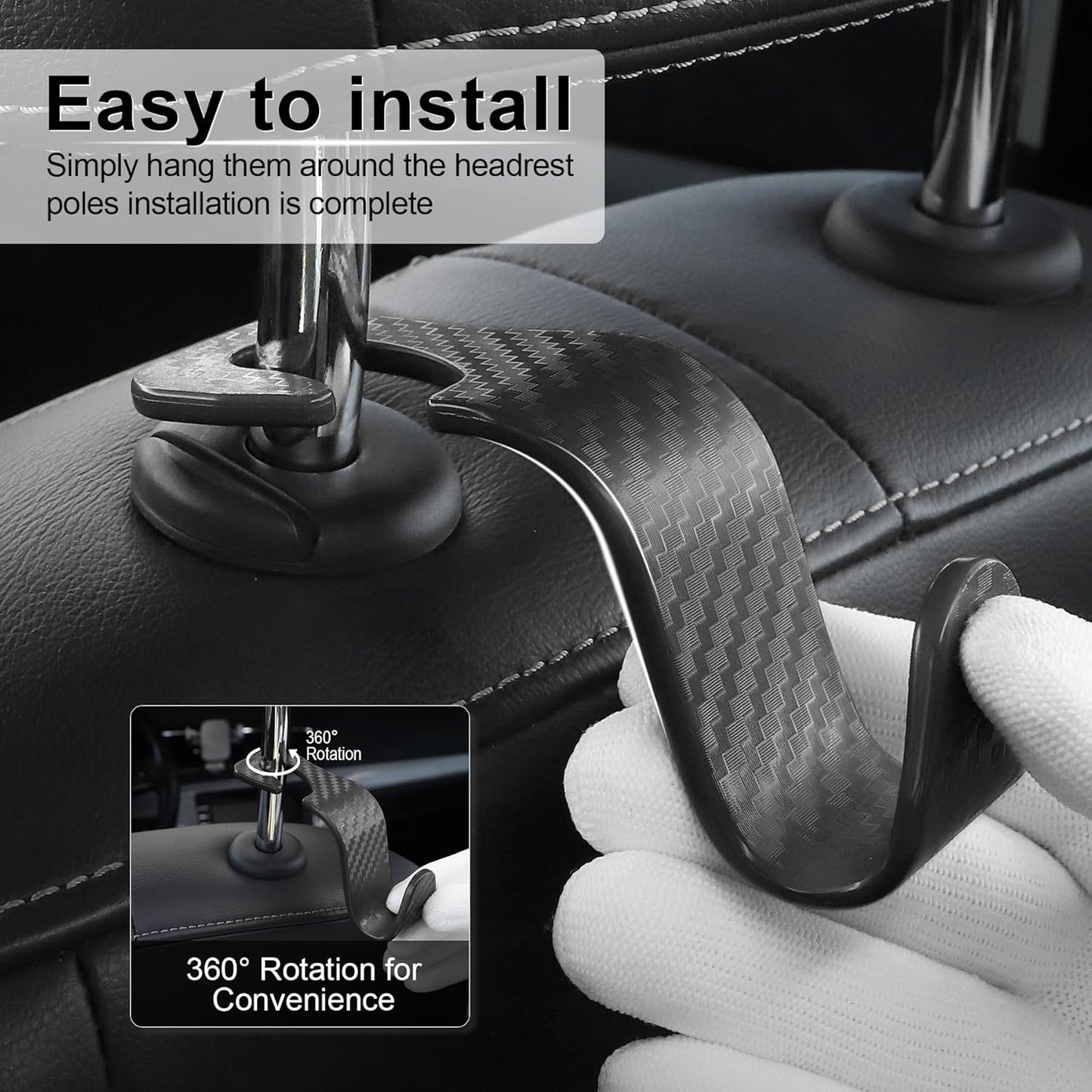Car Seat Headrest Hook (A Pack of 4 Hanger) Universal Storage Organizer for Handbag, Purse, Coat ; fit Universal Vehicle Car -Black S Type