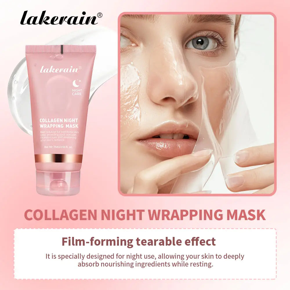 Collagen Overnight Wrapping Peel Off Facial Mask - Elasticity & Hydration Care, Reduces Sagging & Dullness - Hydrolyzed Collagen For Glowing Skin