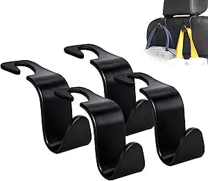 Car Seat Headrest Hook (A Pack of 4 Hanger) Universal Storage Organizer for Handbag, Purse, Coat ; fit Universal Vehicle Car -Black S Type