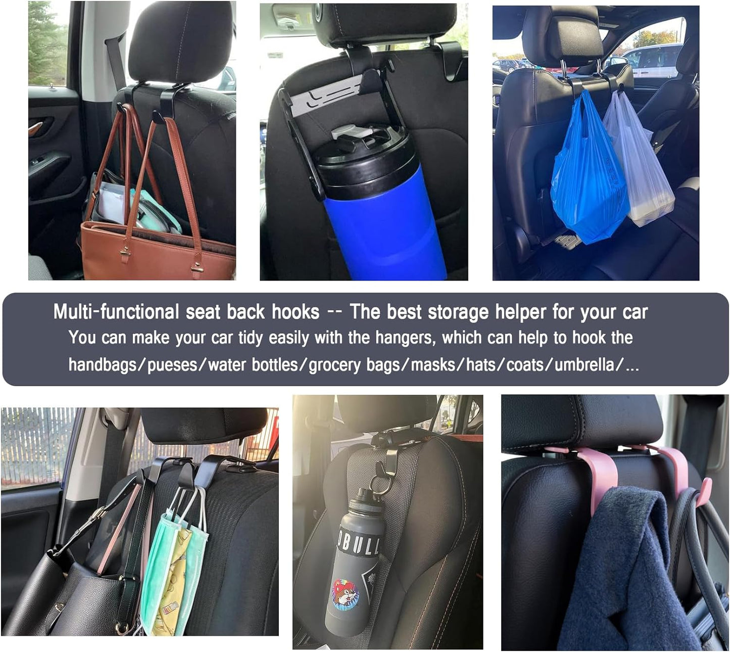 Car Seat Headrest Hook (A Pack of 4 Hanger) Universal Storage Organizer for Handbag, Purse, Coat ; fit Universal Vehicle Car -Black S Type