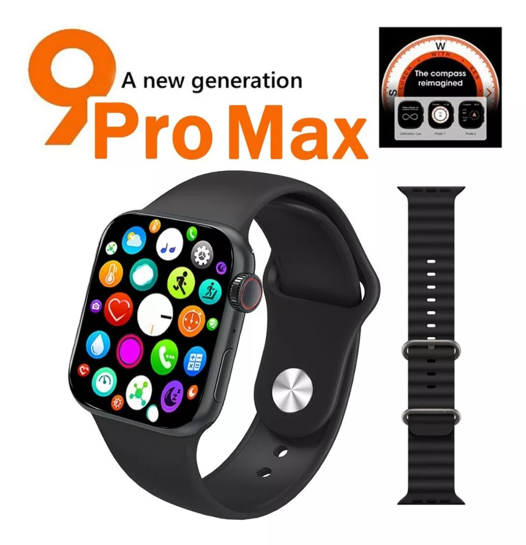 SMARTWATCH C900 Pro Max | Compatible with iOS and Android. Tracker for Health, Fitness, Running, Sleep Cycles, Monitor Heart Rate/Blood Oxygen...With Extra Straps