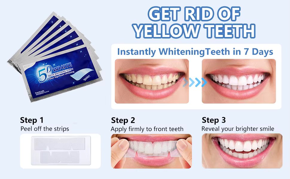 5D White Teeth Whitening Strip Kit, Professional Effects,  28 Strips (14 Count Treatment Pack)