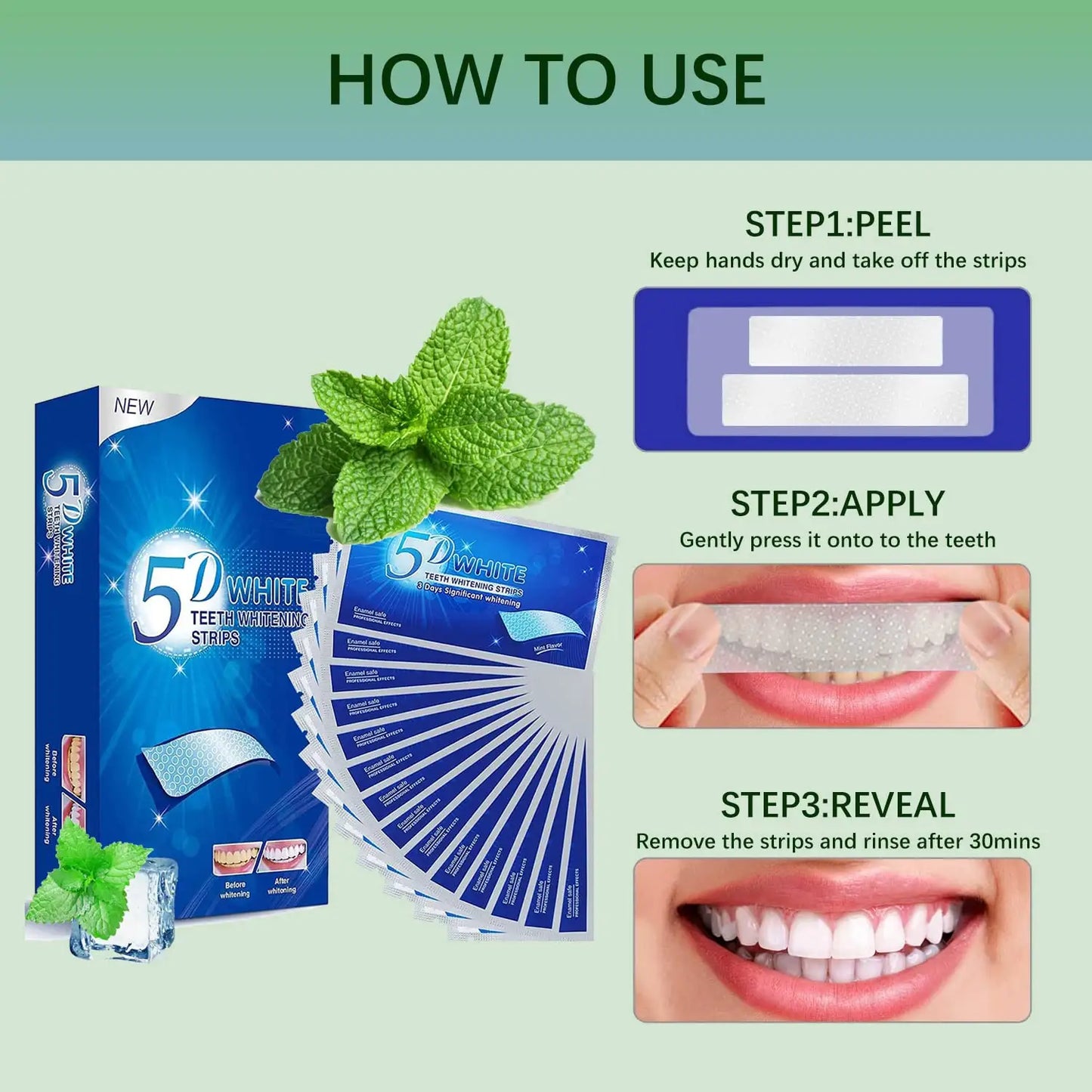 5D White Teeth Whitening Strip Kit, Professional Effects,  28 Strips (14 Count Treatment Pack)