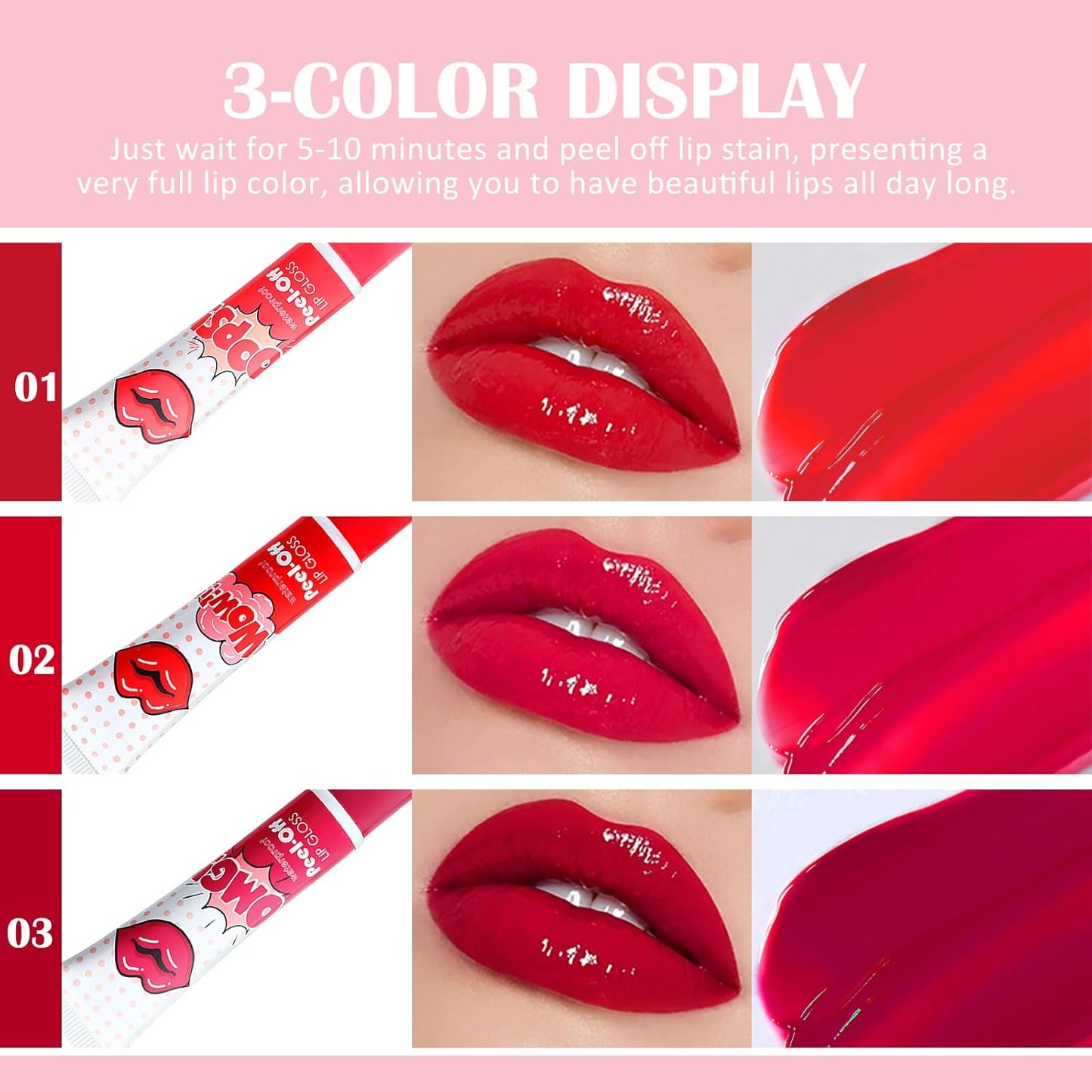 3 Colors Peel Off Lip Stain Lip Tint Set - Magic Color Peel Off Mask Tint Long Lasting Waterproof