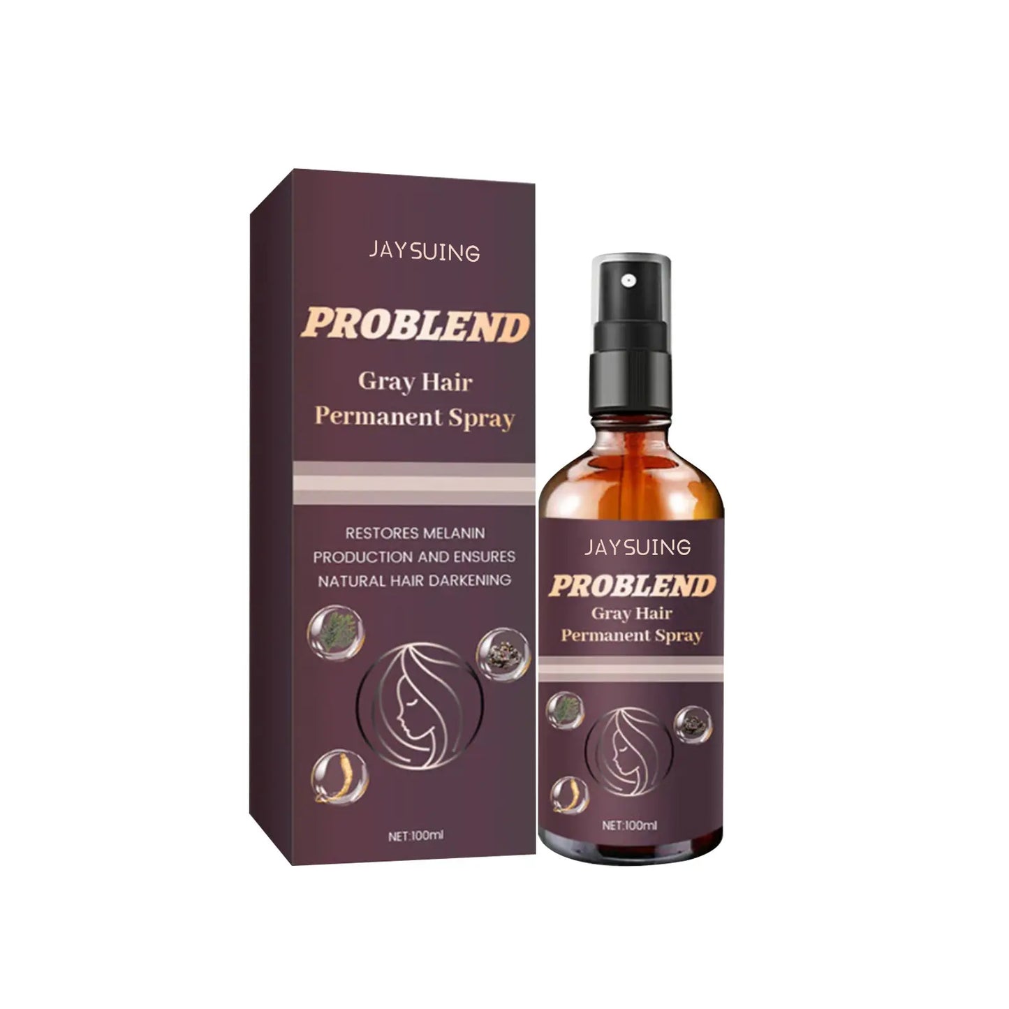 PROBLEND Herbal Anti-Grey Hair Permanent Spray | Restores Melanin Production & Ensures Natural Hair Darkening - 100mls