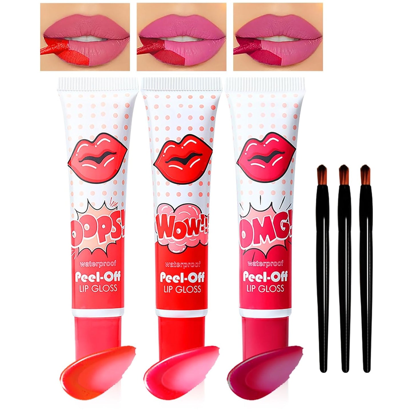 3 Colors Peel Off Lip Stain Lip Tint Set - Magic Color Peel Off Mask Tint Long Lasting Waterproof